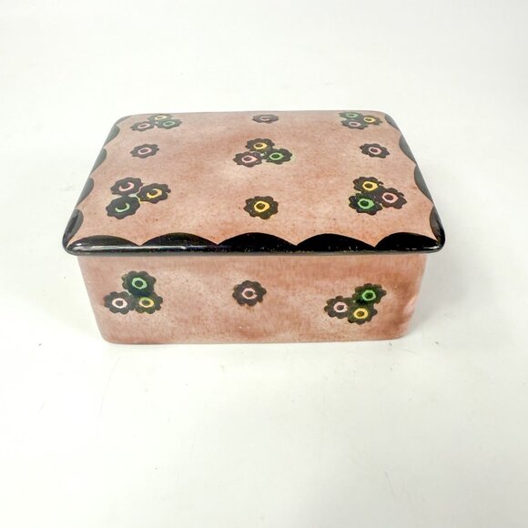 Vintage Erphila Art Pottery Trinket Box Czechoslovakia Floral Design - Picture 7 of 8